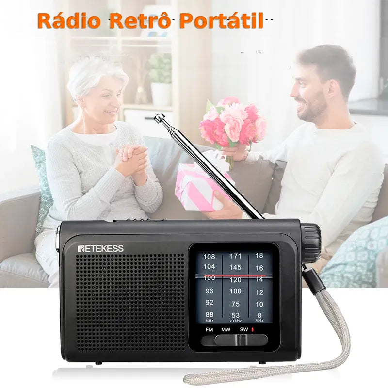 Rádio AM/FM/SW Retrô Portátil