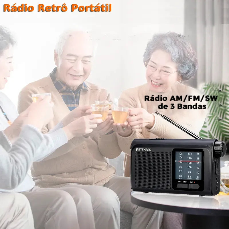 Rádio AM/FM/SW Retrô Portátil