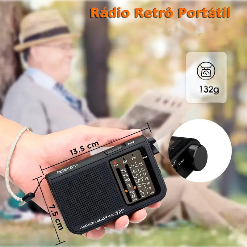 Rádio AM/FM/SW Retrô Portátil