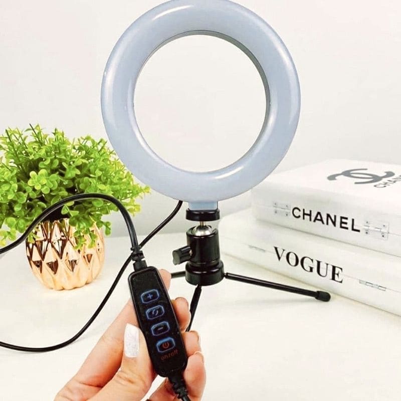 Iluminador Ring Light 16cm com Tripe e Suporte para Celular