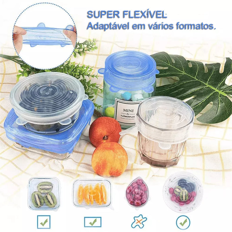 Super Fresh Kit 6 Tampas de Silicone Elástica Panela/Pote