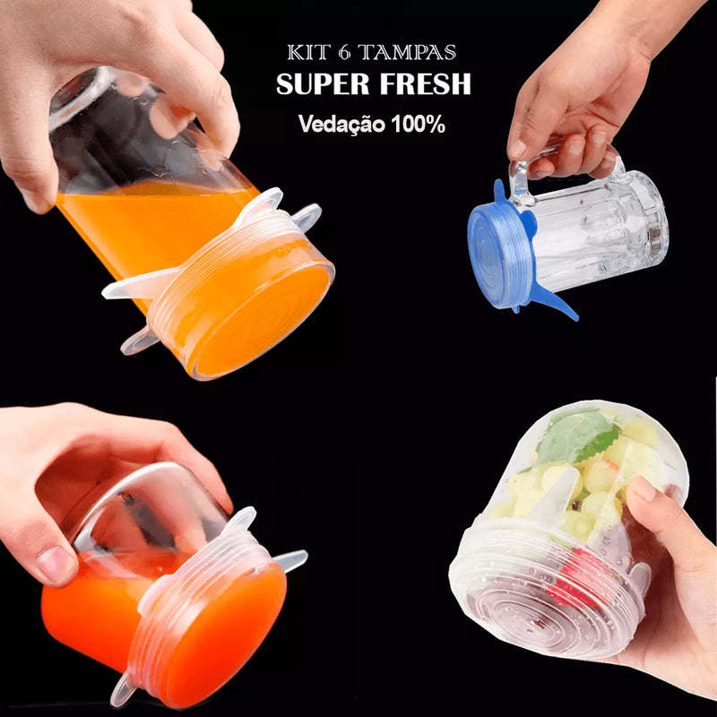 Super Fresh Kit 6 Tampas de Silicone Elástica Panela/Pote